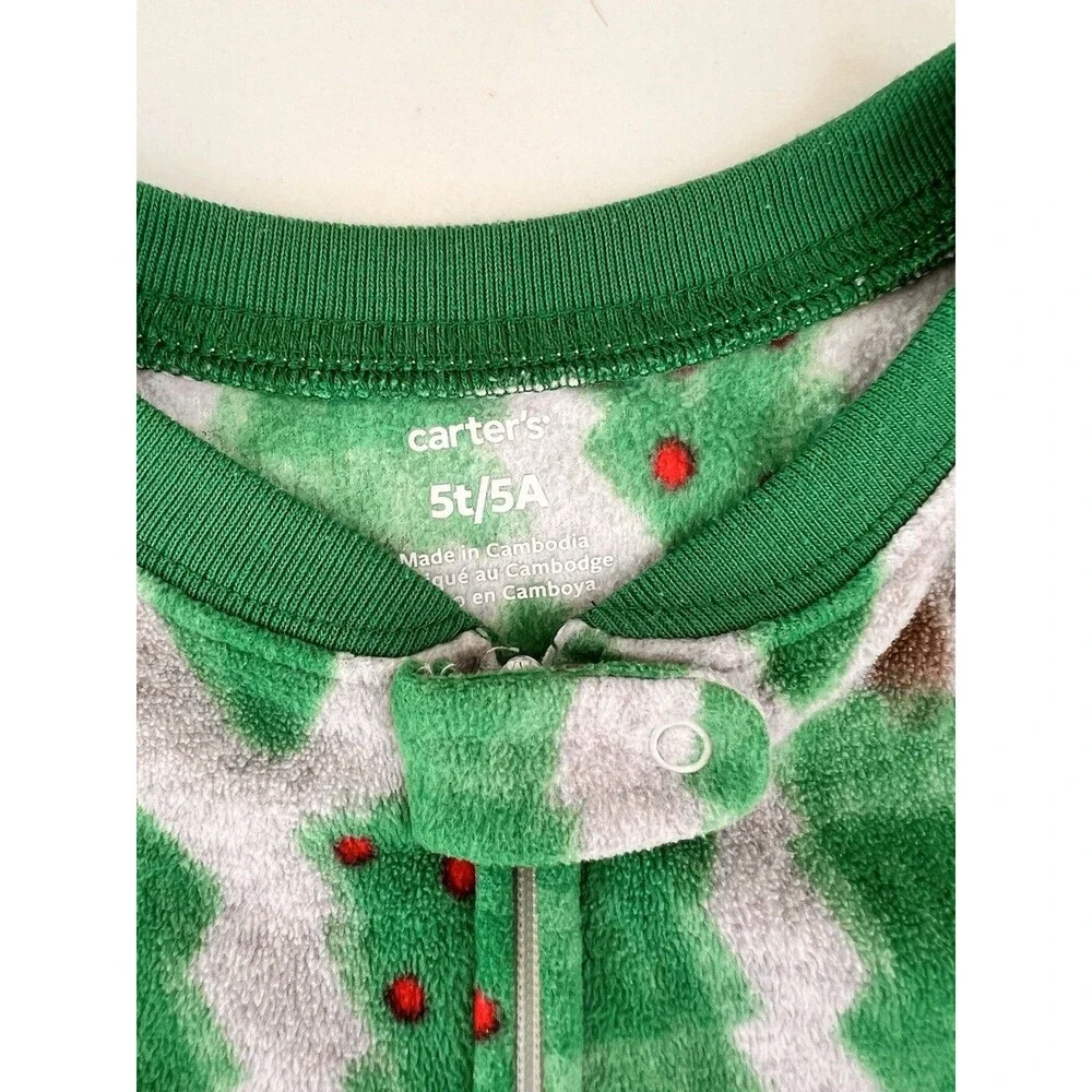 Fleece Footed Pajama Pjs One Piece Sleeper Christmas Tree Zip Footie Cozy 5T 5